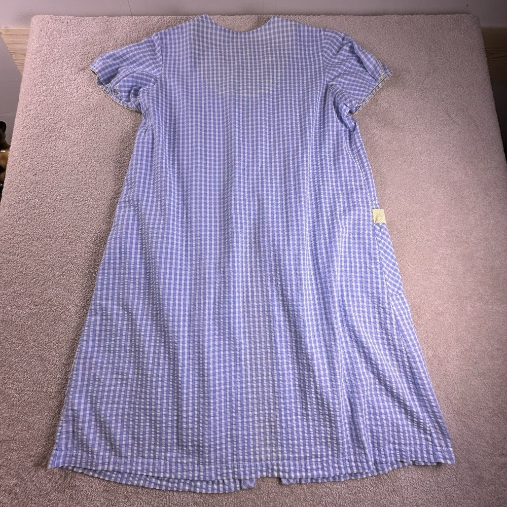 Vtg Secret Treasures Seersucker Night Gown Floral Snap Front 2XL Blue Butterfly - Picture 2 of 6